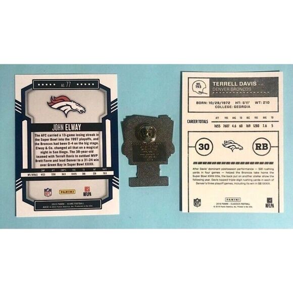 1999 Super Bowl XXXIII Pin,Broncos Champion +2 NFL Cards John Elway +T.Davis - Picture 2 of 4